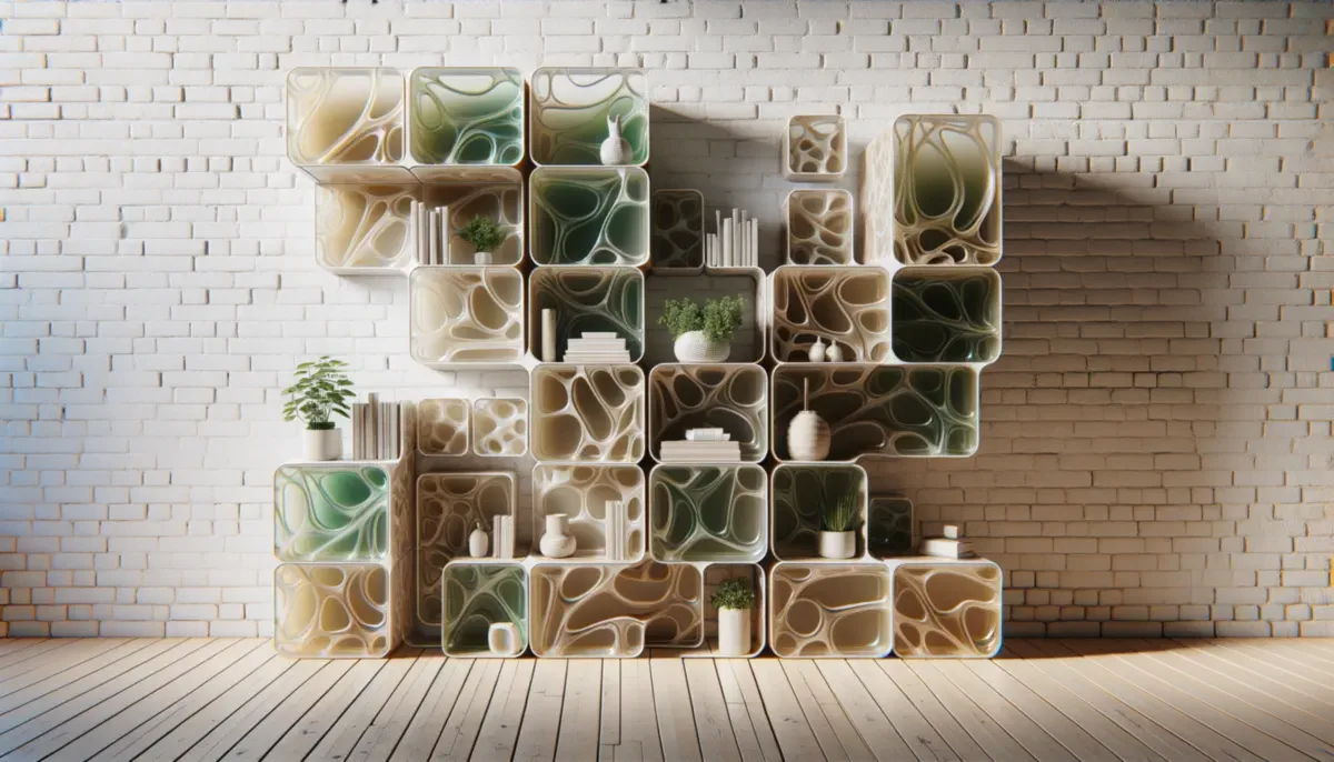 Scaffale in Marmo Plastico: Arredamento Riconfigurabile da Materiali Riciclati